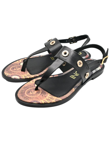 Arica woman flat sandal leather planetarium black classic