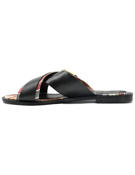 Arica woman flat sandal leather planetarium black classic