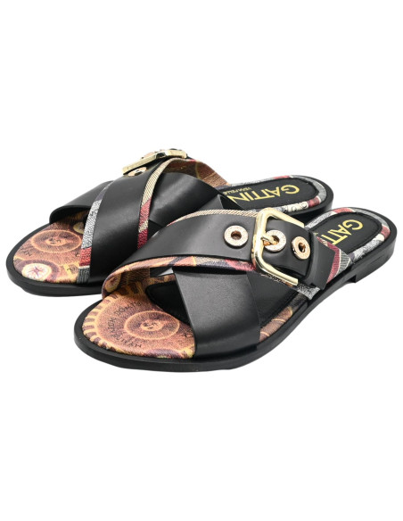 Arica woman flat sandal leather planetarium black classic